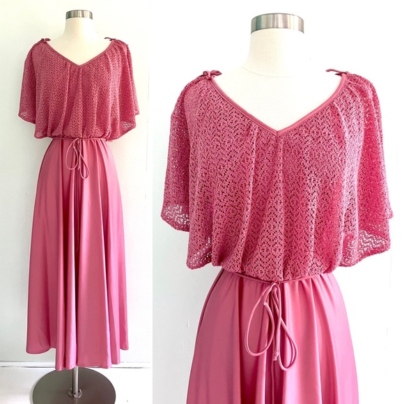Vintage Dresses & Skirts - Vintage 70’s dusty rose lace disco dress